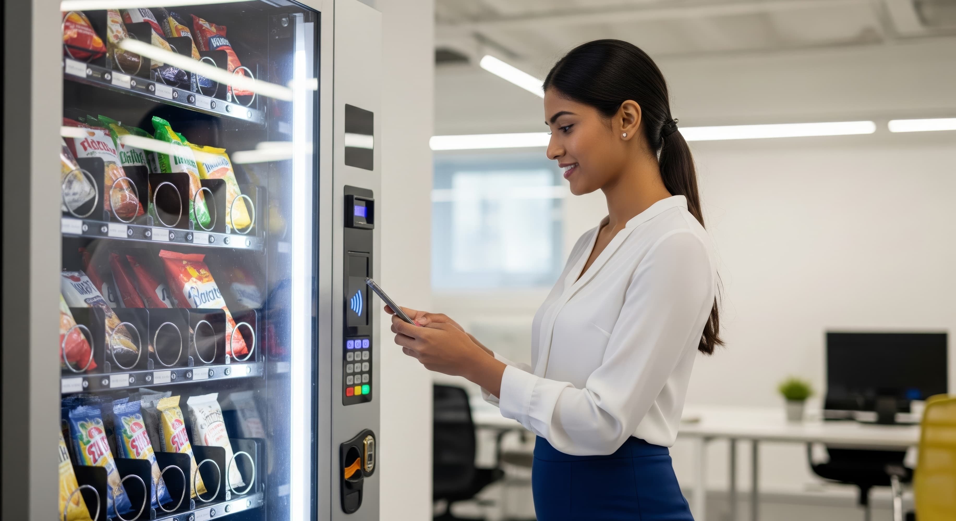 Snack vending machine stocked with workplace favorites